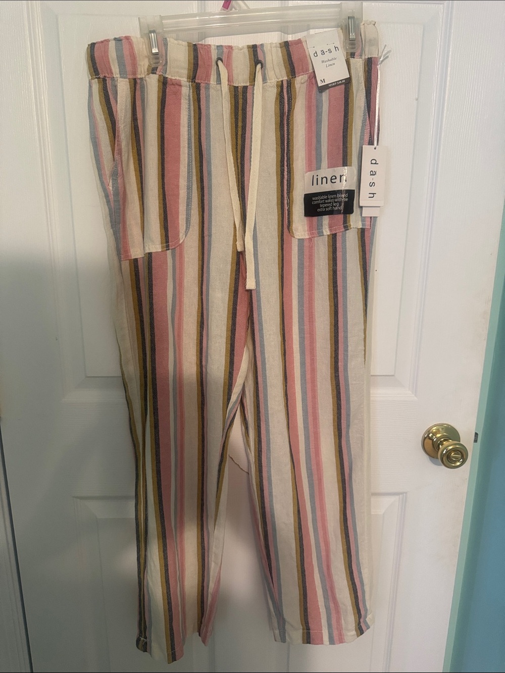 Dash Linen Striped Drawstring Pants - Multicolor